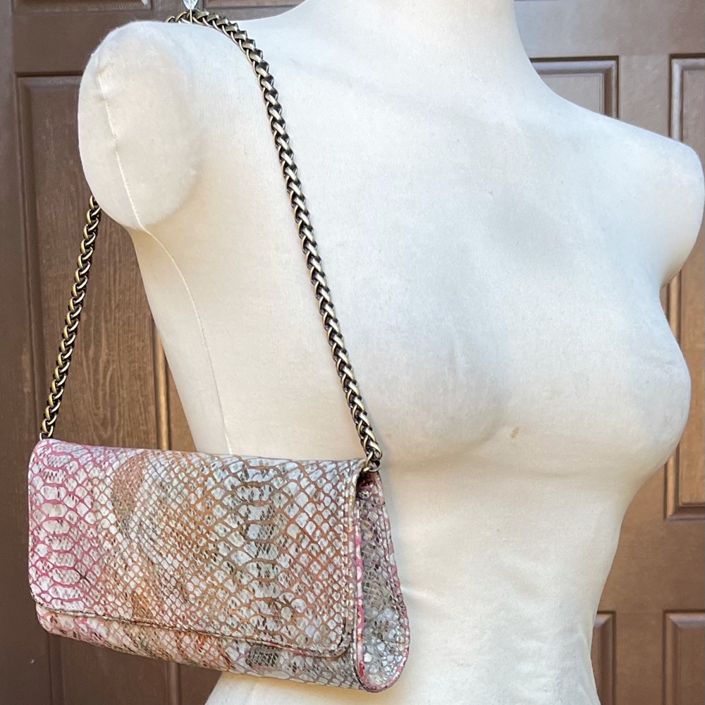 Inge Christopher Mauve Snake-Embossed Clutch Hand… - image 1